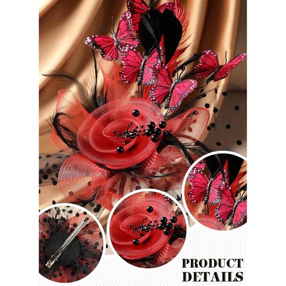 Butterfly Derby Hat Polyester Tea Party Fascinator with Hair Clip for Women